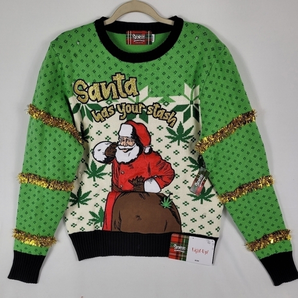 NWT Spencer's Workshop "Santa Has Your Stash" Light-up Sweater Size Medium - Picture 1 of 8